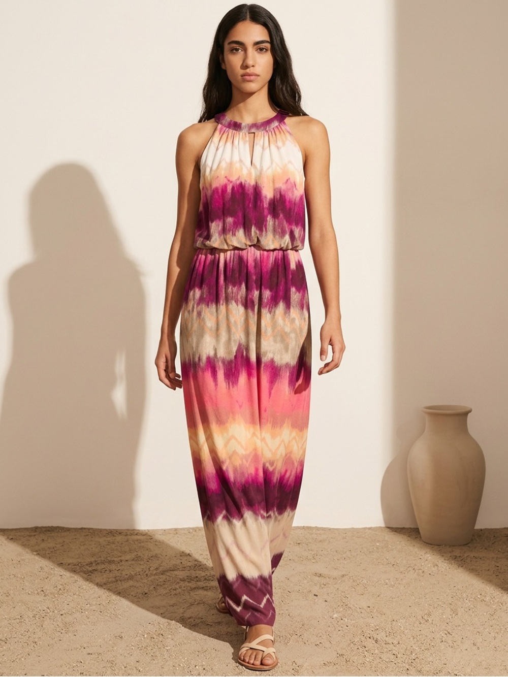 Metaphor Women's 16 Tie Dye Maxi Dress Purple Pink Ivory Scoop Neck Stretch